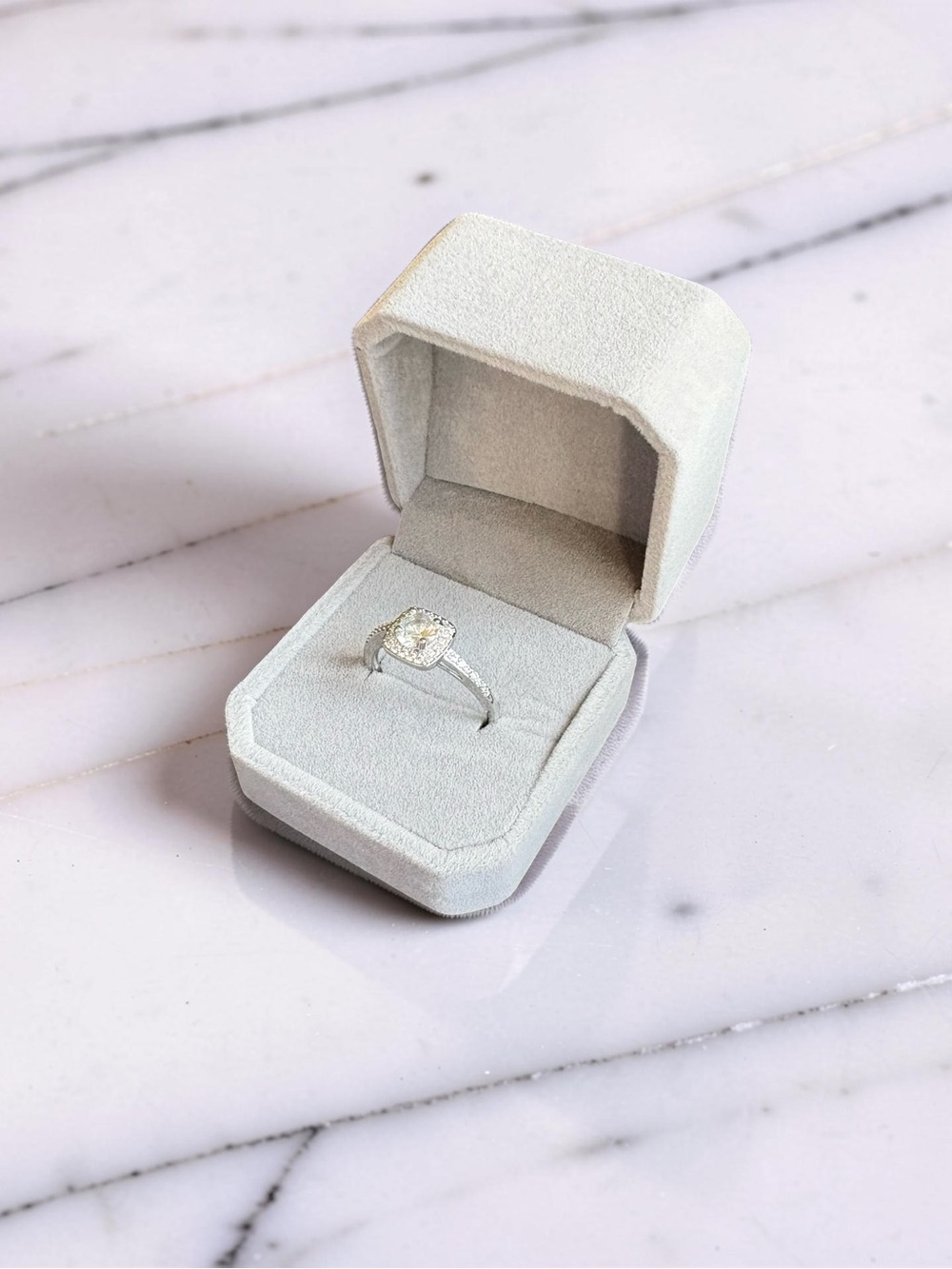 Silver Halo Engagement Ring in White